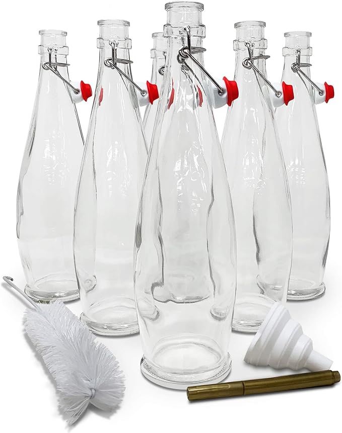 Nevlers Set of 6 | 33 Oz Glass Bottle Set with Swing Top Stoppers and Includes Bottle Brush, Funn... | Amazon (US)
