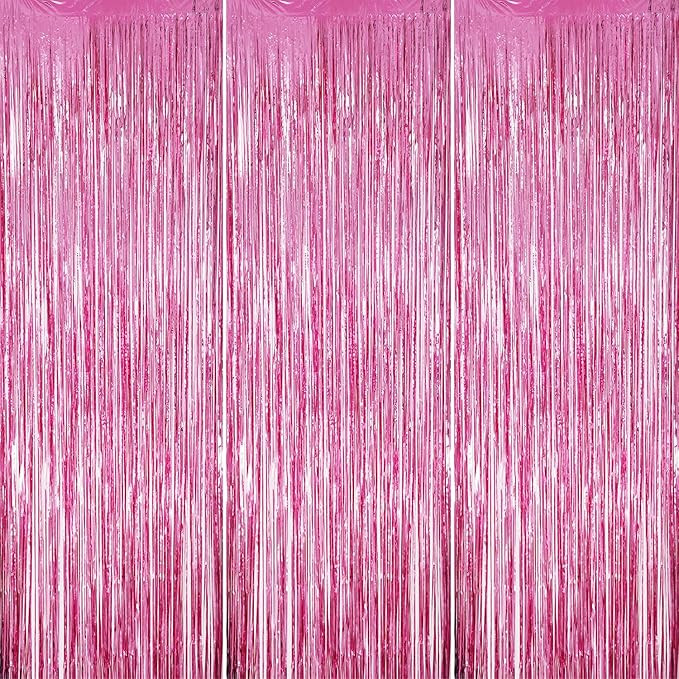 3 Pack Foil Fringe Backdrop - Pink Shiny Tinsel Curtains for Party Decoration/Photo Booth Props -... | Amazon (US)