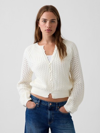 CashSoft Mix-Stitch Crop Cardigan Sweater | Gap (US)