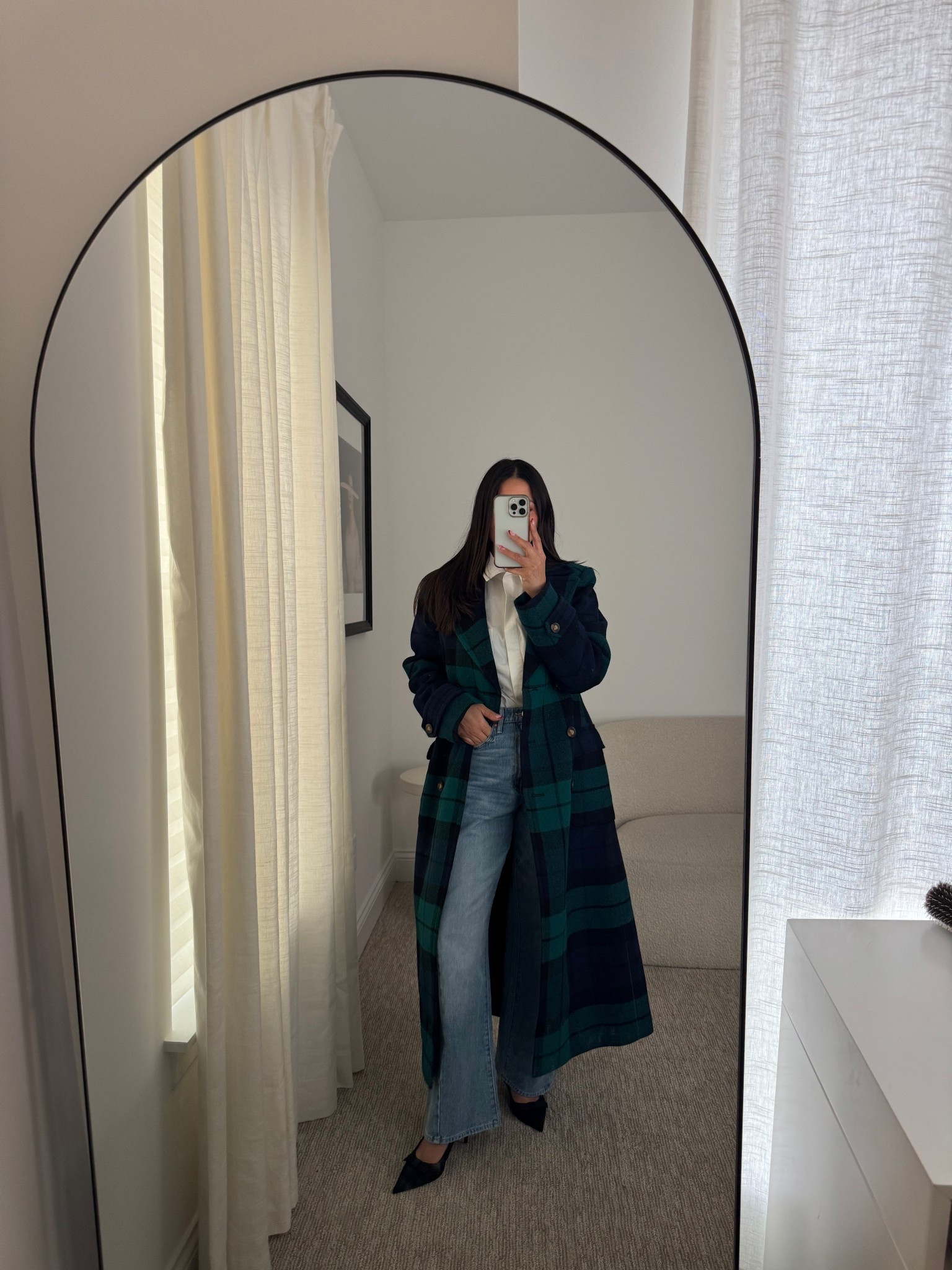 Casual outfit idea for the holiday. Love these lighter wash denim. They have a slight barrel style. I’m wearing my normal size. Wearing 25 in denim, small in top and xs in coat. The bow heels are my favorite! Slingback style with 1 inch heel. 

#LTKHoliday #LTKmomlife