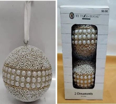 2 Count White Pearl Christmas Ornaments, 4 in, by My Texas House | Walmart (US)