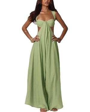 Sexy Jumpsuits for Women Summer Sleeveless Tie Up Backless Top Wide Leg Pants Jumpsuit Club Night... | Amazon (US)