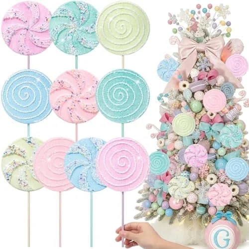 12 Pcs 13.78'' Pastel Large Candy Christmas Decorations Giant Lollipop Candy Decoration with Stic... | Walmart (US)