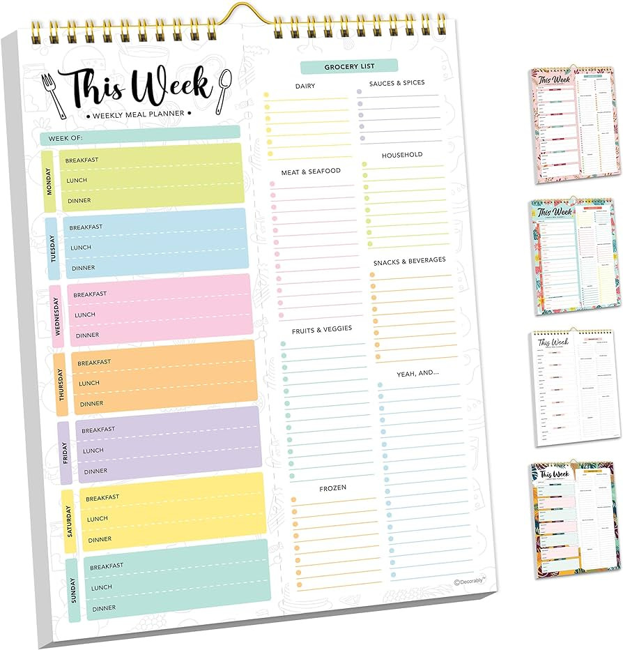 Decorably Weekly Meal Planner with Grocery List Detailed - Weekly Meal Planner and Grocery List -... | Amazon (US)
