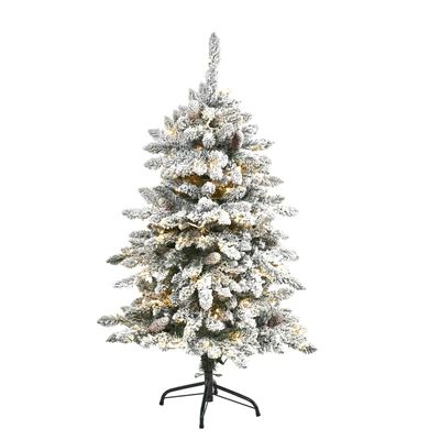 4’ Flocked Livingston Fir Artificial Christmas Tree with Pine Cones and 150 Clear Warm LED Ligh... | Nearly Natural