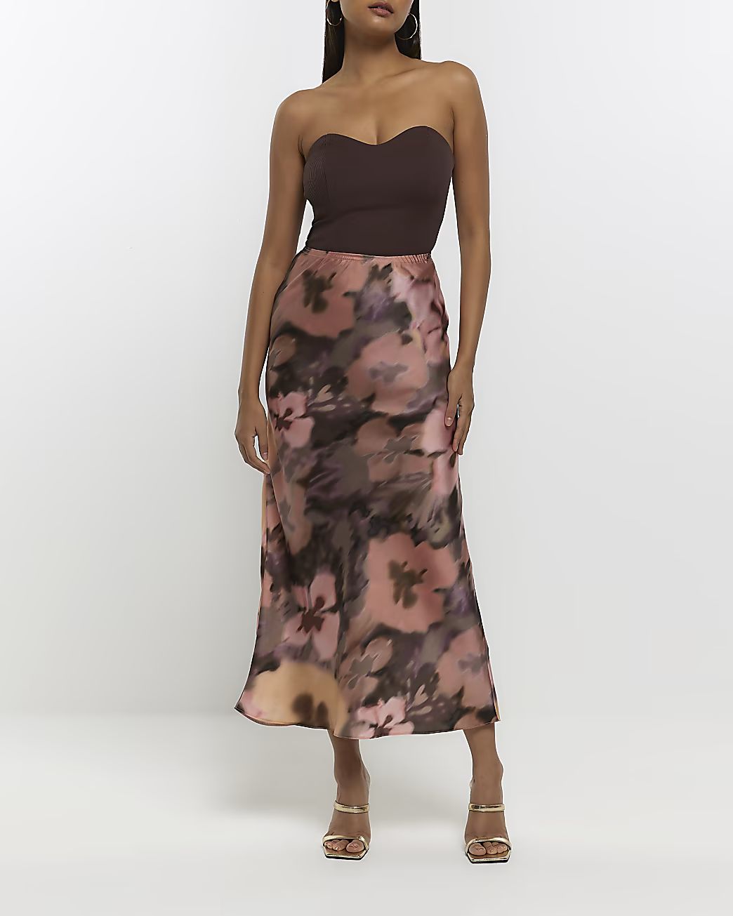 Black satin floral maxi skirt | River Island (US)