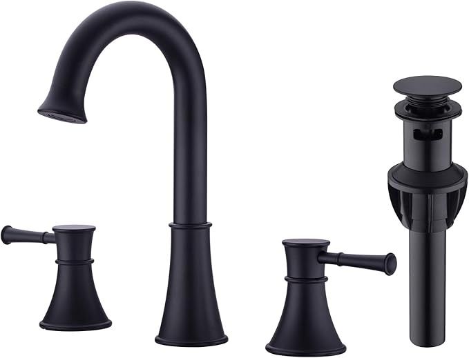 Matte Black 2 Handle Bathroom Faucet 8 Inch 3 Holes Widespread Vanity Sink Mixer Lavatory Basin F... | Amazon (US)