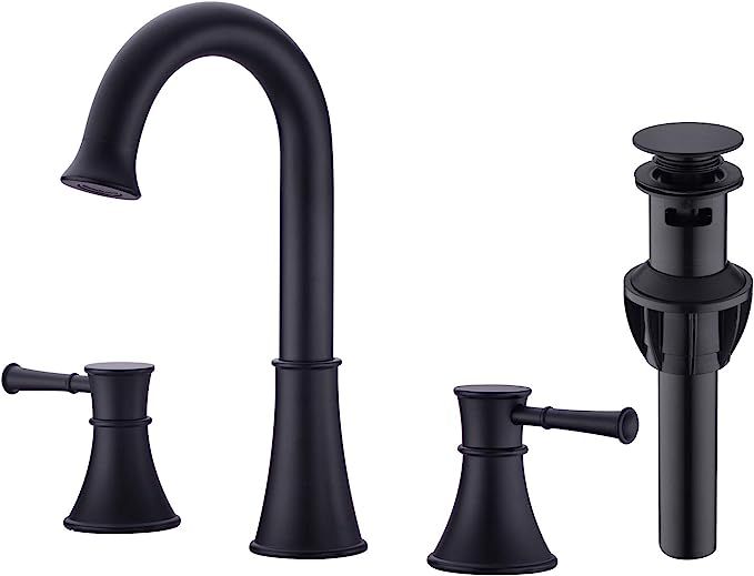 Matte Black 2 Handle Bathroom Faucet 8 Inch 3 Holes Widespread Vanity Sink Mixer Lavatory Basin F... | Amazon (US)