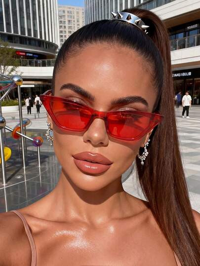 1 par de gafas de sol rojas con forma de ojo de gato para mujer, adecuadas para la vida diaria de... | SHEIN