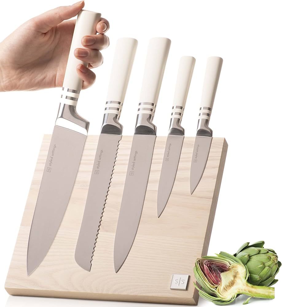 White Knife Set with Magnetic Knife Holder Stand - 6 PC White Magnetic Knife Set Includes White H... | Amazon (US)