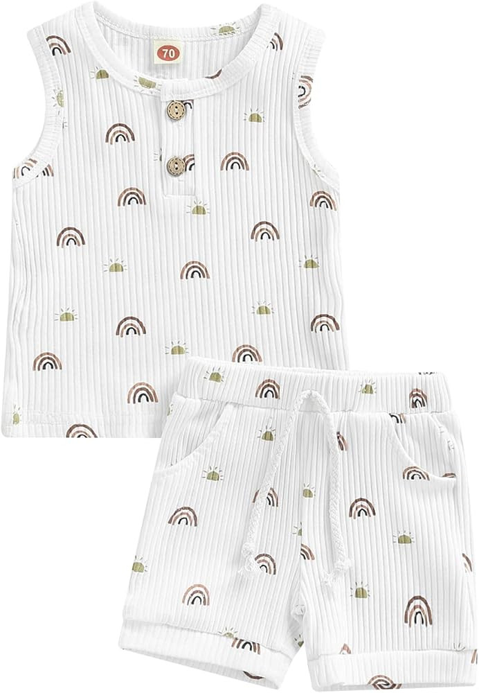 Ledy Champswiin Toddler Boy Clothes Unisex Baby Summer Outfit Dinosaur Letter Print Cotton Tops+Grey | Amazon (US)