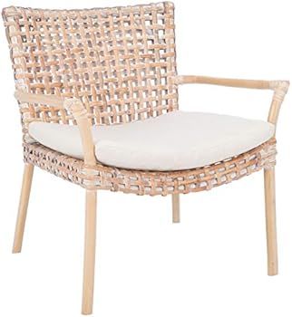 Safavieh Home Collection Collette Natural Wash Rattan White Cushion Accent Chair | Amazon (US)
