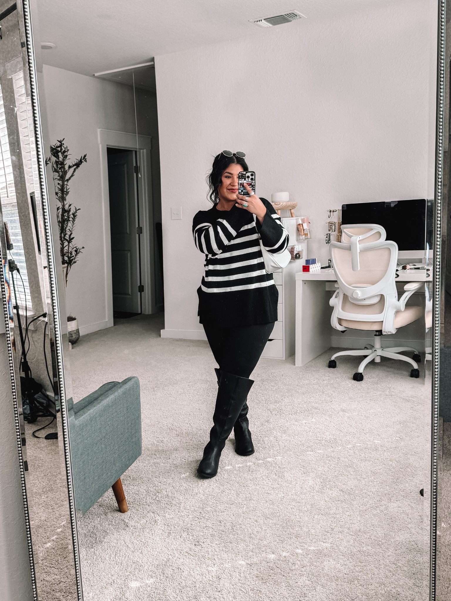 I’m 5’1”, size 12 // LEGGINGS: size S-M (this size fits up to a size 12) super stretchy // SWEATER: size L, true to size, soft and stretchy // BOOTS: made for wide calves, true to size. 

#LTKPetite #LTKMidsize #LTKootd