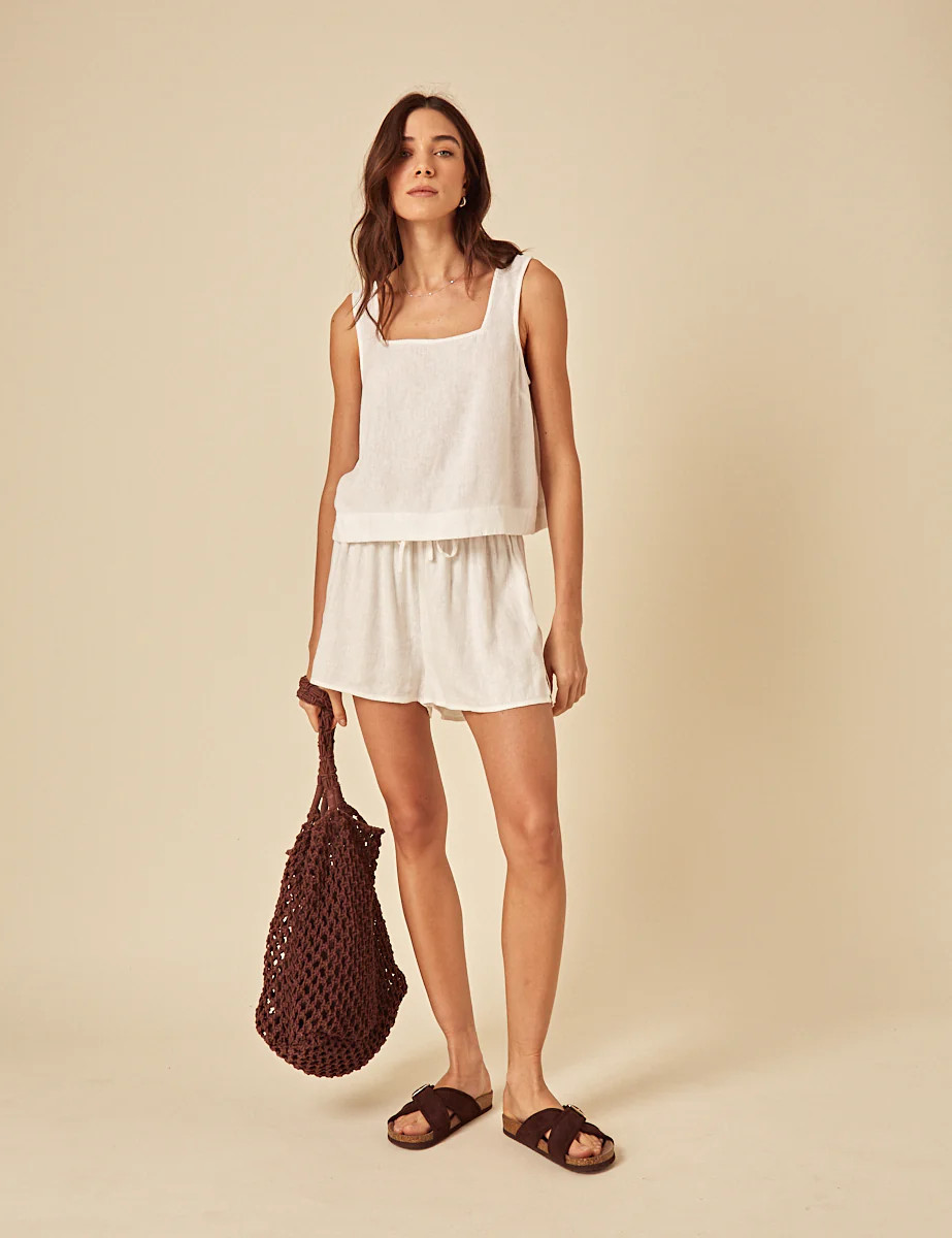 White Linen-Blend Drawstring Shorts | Nobody's Child