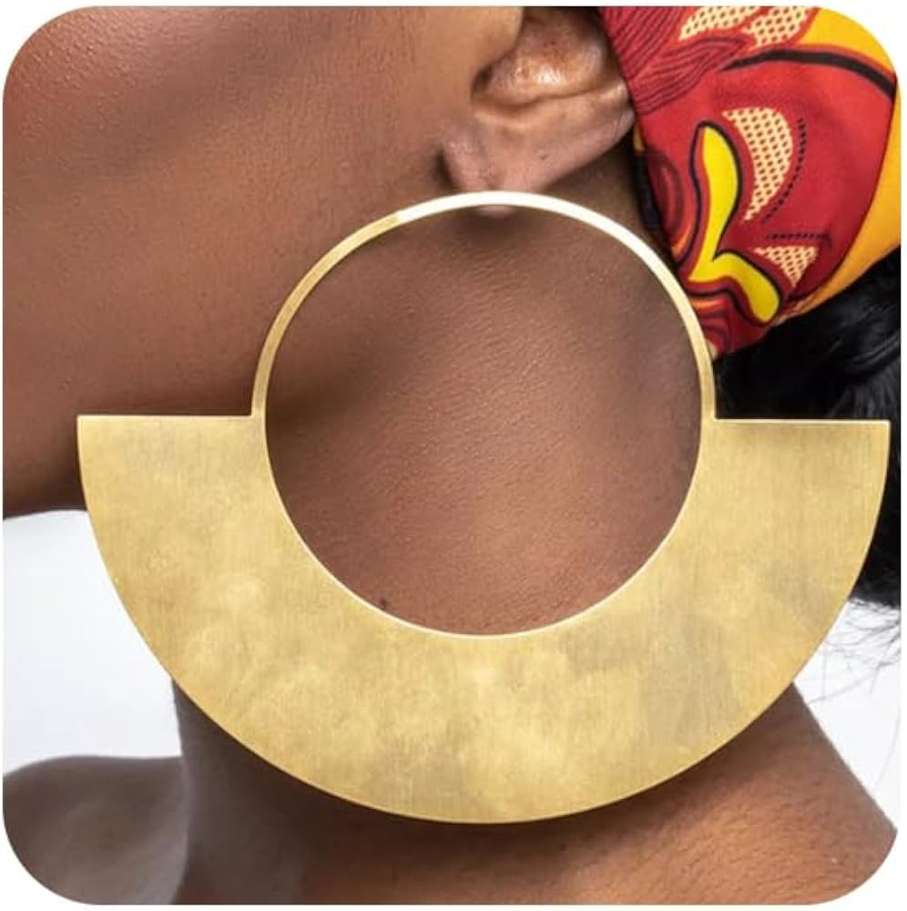 Statement Chunky Gold Large Hoop Earrings for Women, Trendy Big Oversized Geometric Metal Stud Ea... | Amazon (US)