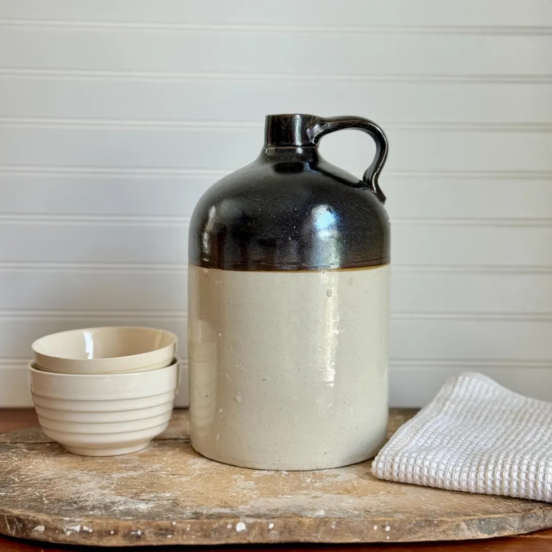 Antique One Gallon Two Tone Whisky Jug With Weathered Cork - Antique Stoneware Jug, Primitive Hom... | Etsy (US)
