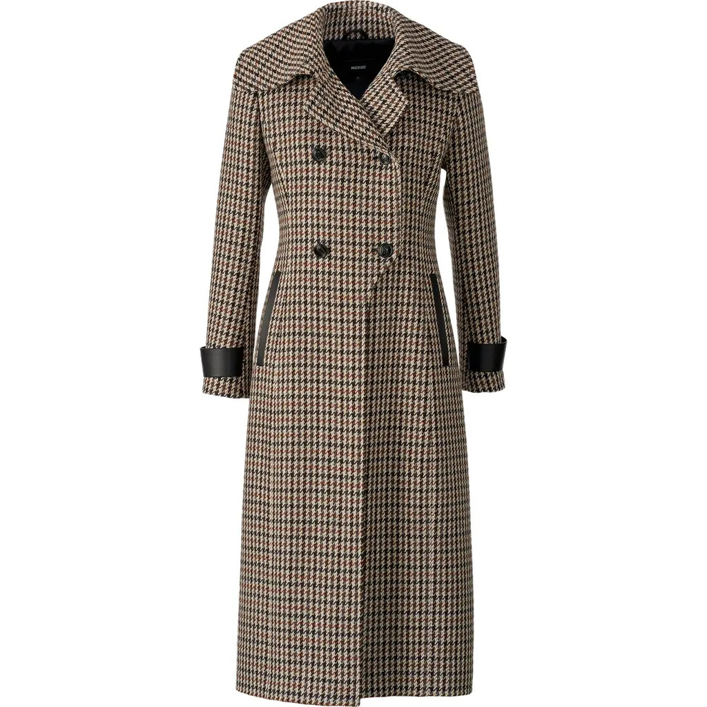 Mackage Elodie Houndstooth Double Breasted Coat in Earth Brown Multi at Nordstrom, Size Small | Nordstrom