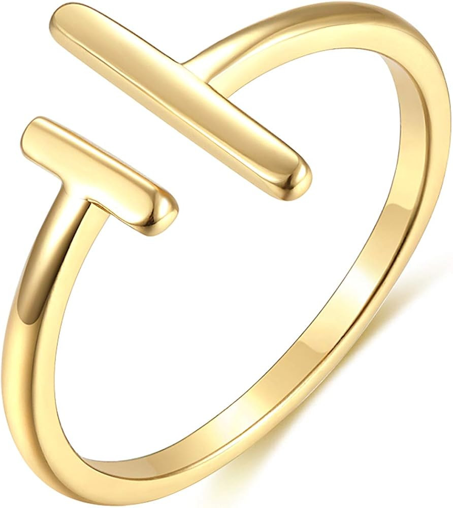 Valloey Rover Womens 14k Gold Open Parallel Bar Rings,Double X Criss Cross Double Bar Parallel Cu... | Amazon (US)