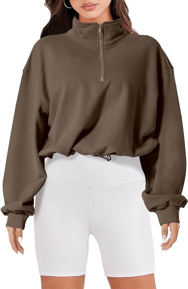 ANRABESS Women's Half Zip Crop Sweatshirt Workout Hoodie High Neck Long Sleeve Athletic Clothes | Amazon (US)