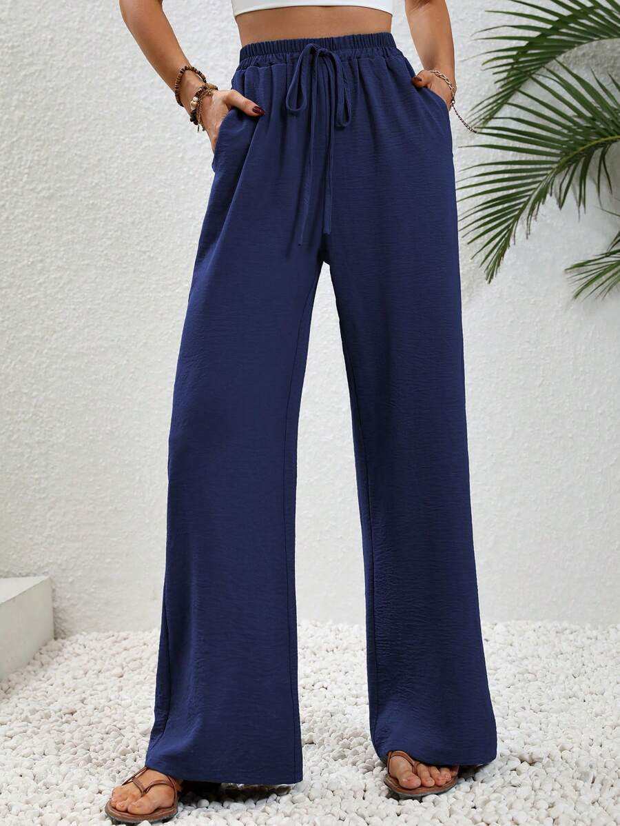 SHEIN LUNE Drawstring Waist Wide Leg Pants | SHEIN