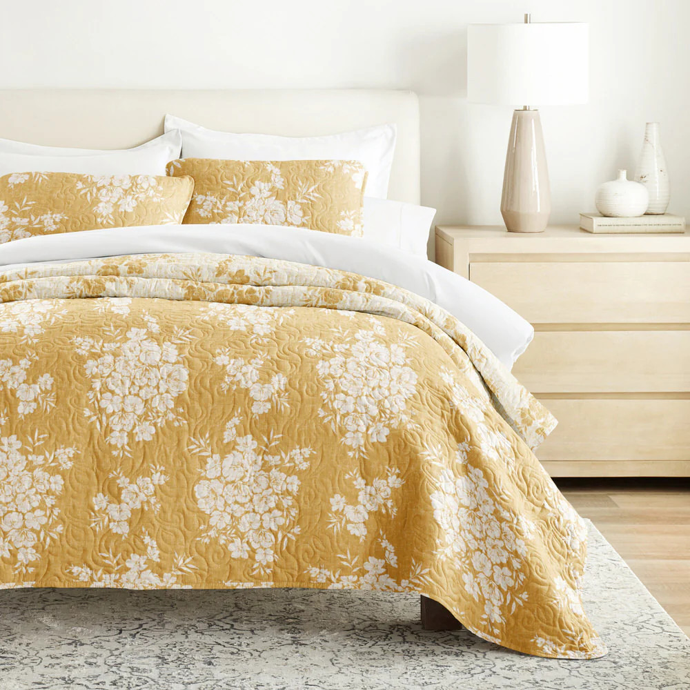 Distressed Bouquet Reversible Quilted Coverlet Set | Linens and Hutch