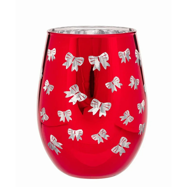 Holiday Time Two Tone Stemless Wine Bow 17.5 OZ | Walmart (US)