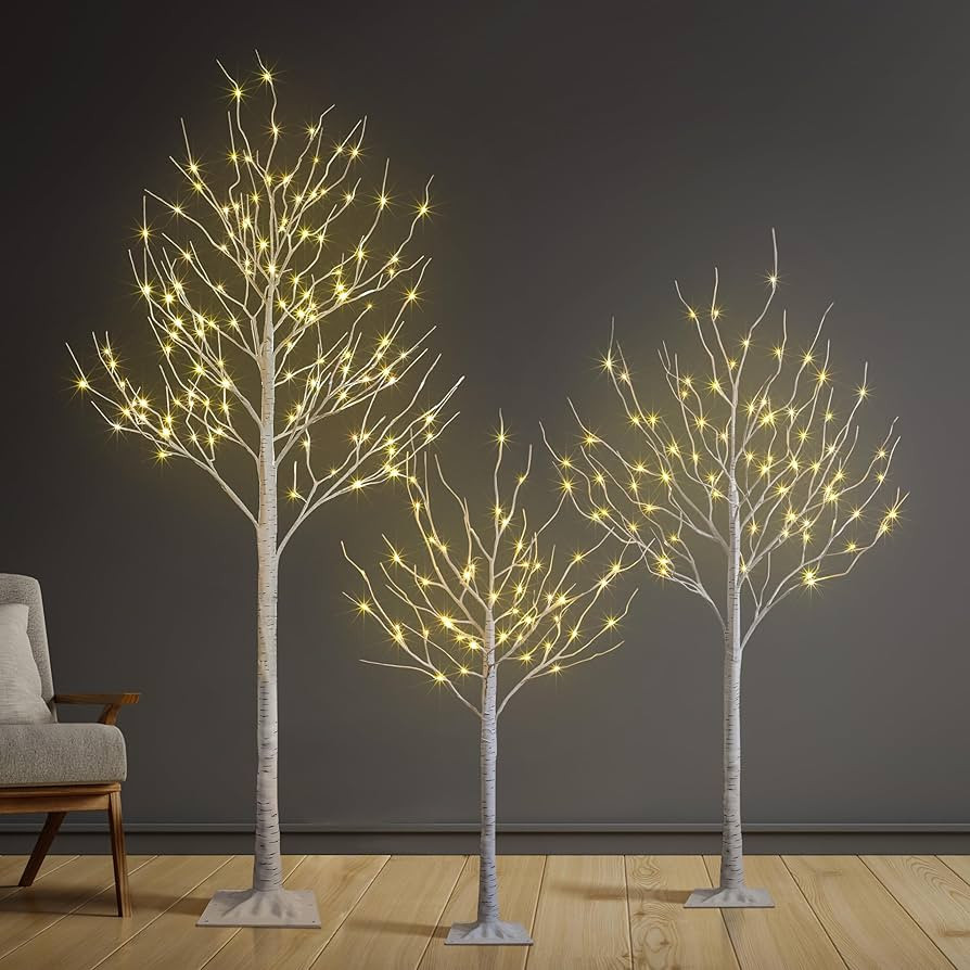 Set of 3 Lighted Birch Tree 4FT 6FT and 8FT LED Artificial Tree for Decoration Inside and Outside... | Amazon (US)
