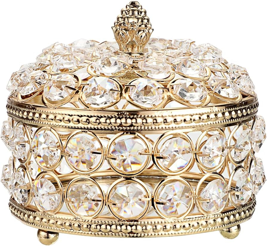 Hipiwe Crystal Mirrored Jewelry Box - Jewelry Trinket Organizer Treasure Box Home Decor Ring Earr... | Amazon (US)