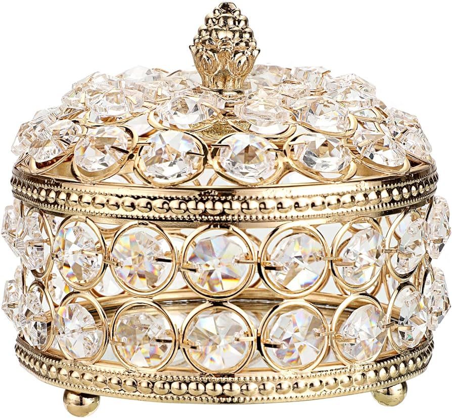 Hipiwe Crystal Mirrored Jewelry Box - Jewelry Trinket Organizer Treasure Box Home Decor Ring Earr... | Amazon (US)