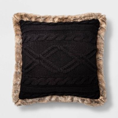 Acrylic Cable Knit Throw Pillow with Faux Mink Reverse and Faux Fur Trim - Threshold™ | Target