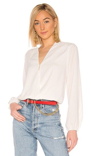 Bobi BLACK Date Night Chiffon Wrap Blouse in White | Revolve Clothing (Global)