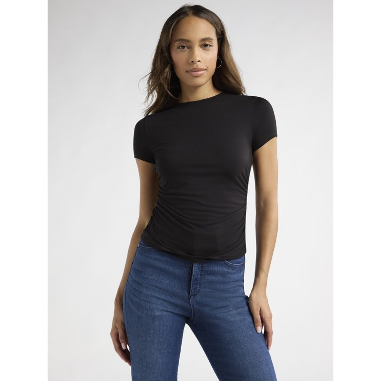 Sofia Jeans Women's Ruched Side Tee with Short Sleeves, Sizes XS-XXXL | Walmart (US)
