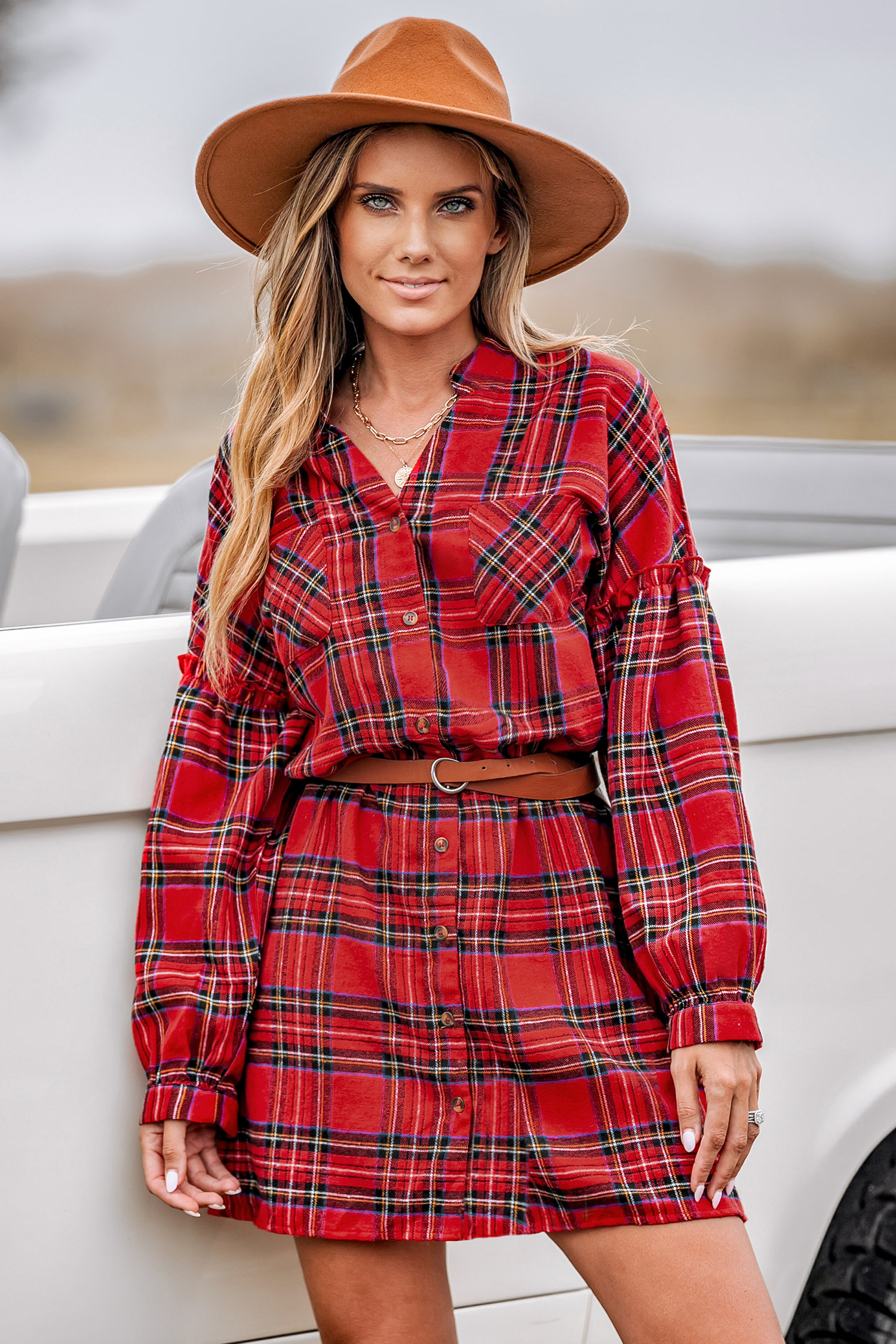 Plaid Ruffled Sleeve Mini Dress | Cupshe US