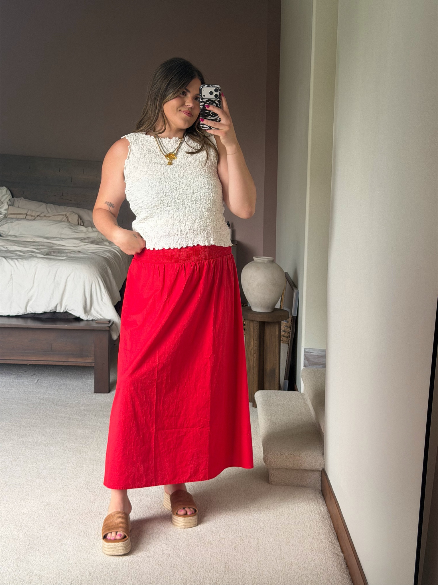 Summer 2026 outfit with red poplin maxi skirt from old navy size large and ruffle tank size large from old navy

Vacation, brunch, farmers market, resort, Europe, cruise midsize, size 12, size 14, mom style, curvy outfit