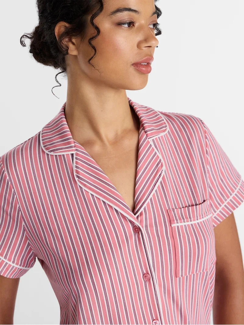 Joyspun Women's Dreamy Soft Collection Notch Collar Top and Shorts Pajama Set, 2-Piece, Sizes XS-... | Walmart (US)