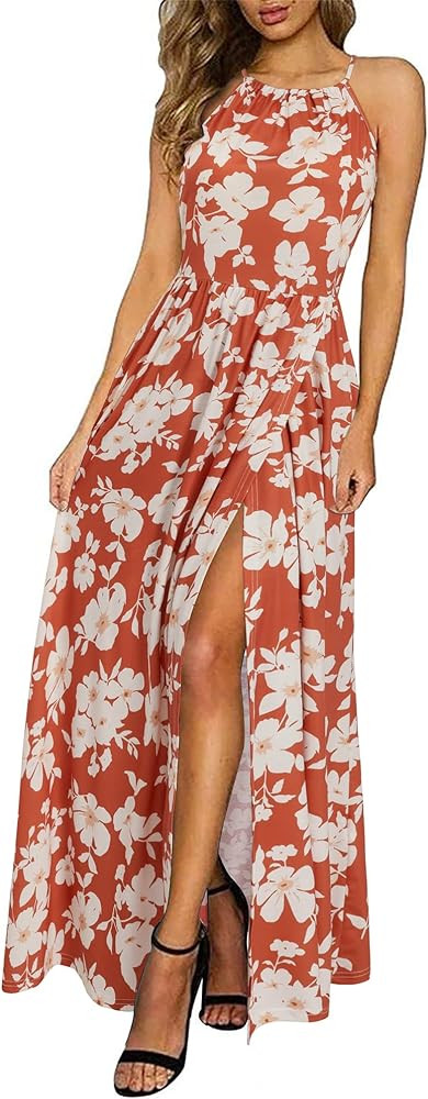 KILIG Women's Summer Floral Beach Flowy Split Maxi Long Dresses | Amazon (US)