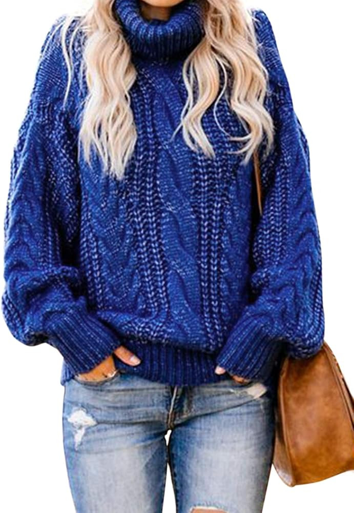 Chase Secret Womens Turtle Cowl Neck Solid Color Soft Comfy Cable Knit Pullover Sweaters S-2XL | Amazon (US)