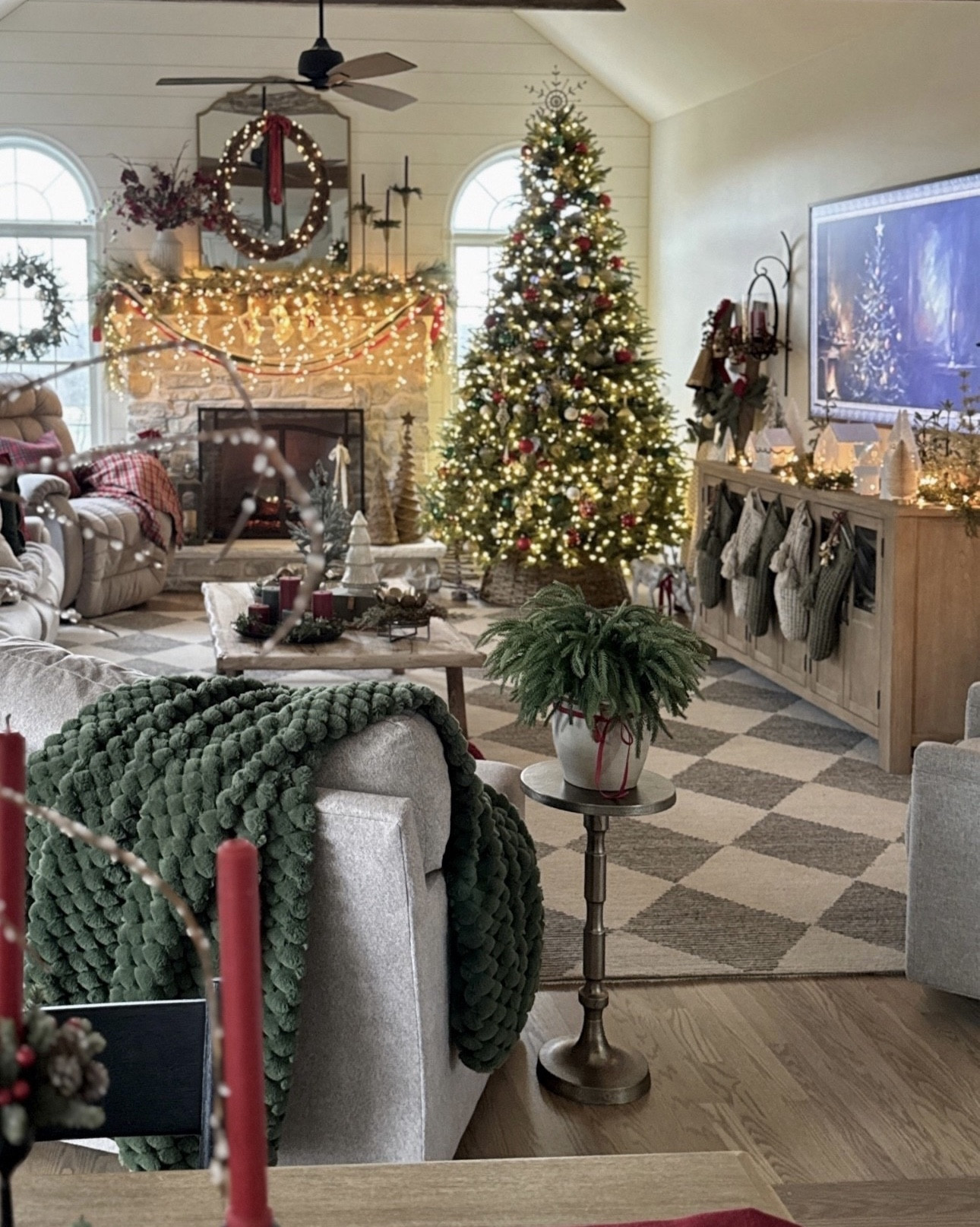 Our best selling neutral area rug, trio of prelit trees on sale for under $85 for all 3! tall rattan baskets. rectangular scalloped tray, twinkling icicle lights, mantle decor, knit stockings, pretty throw, accent table, wall mirrors and more. 

#LTKSaleAlert #LTKHome #LTKCyberWeek