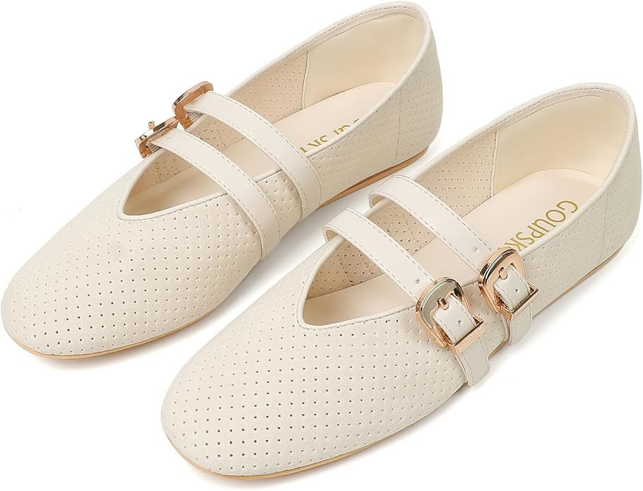Ballet Flats Shoes for Women Slip On Mary Jane Mesh Flats Adjustable Strap Rounded Toe Dressy Bal... | Amazon (US)