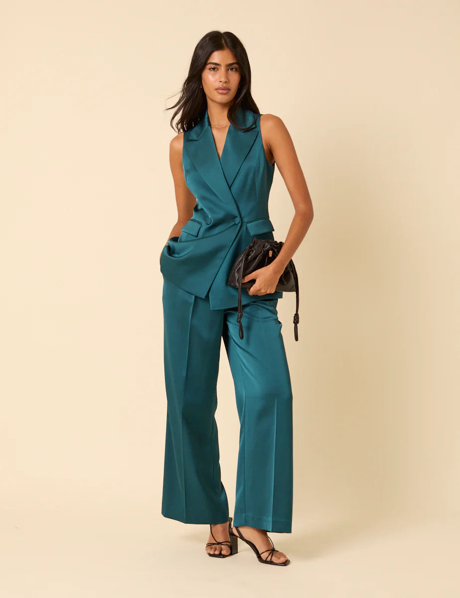 Turquoise Satin Tailored Trousers | Nobody's Child