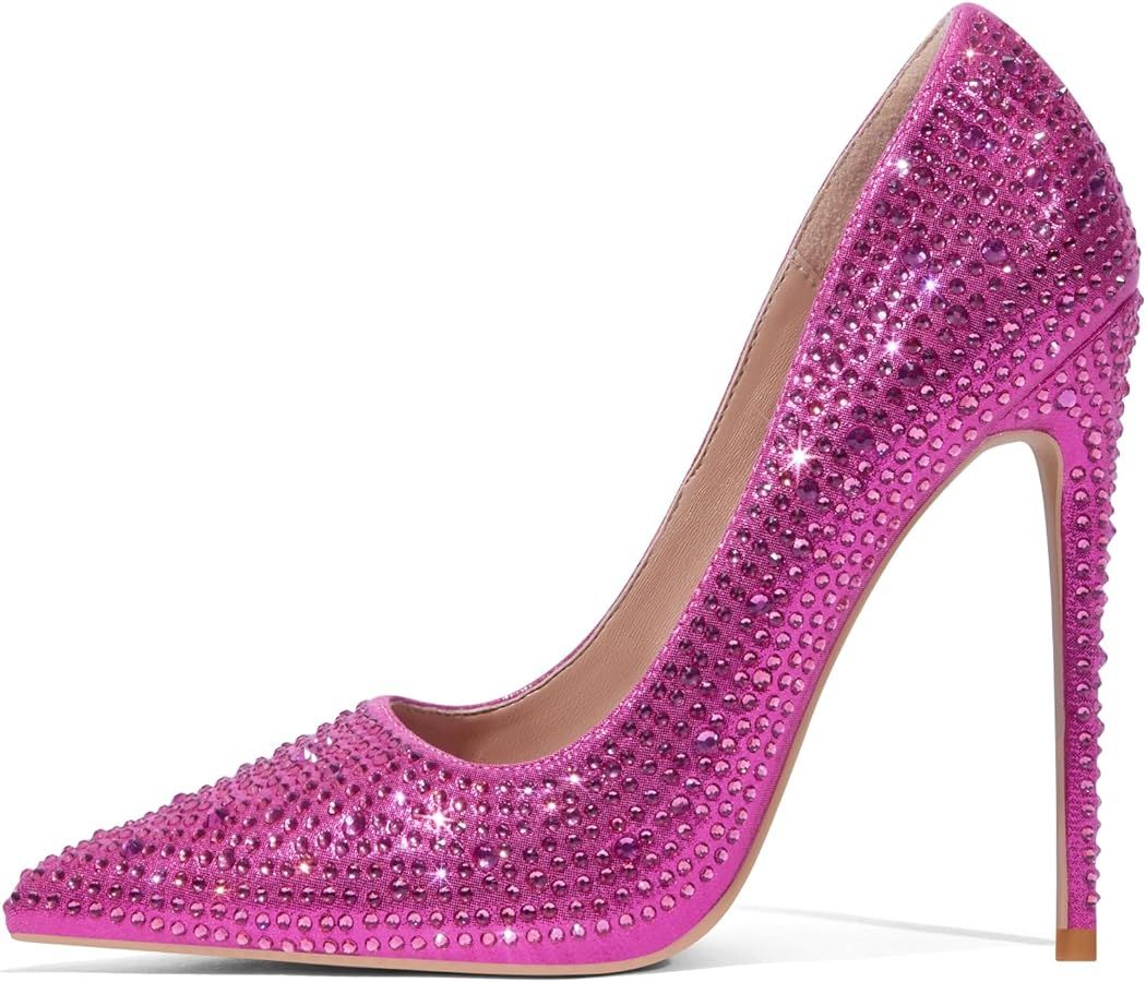 Elisabet Tang Women Pumps, Pointed Toe High Heel Glitter Rhinestone Heels Sparkly Prom Shoes Stil... | Amazon (US)