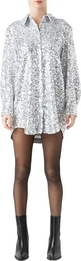 Sequin Long Sleeve Mini Shirtdress | Nordstrom