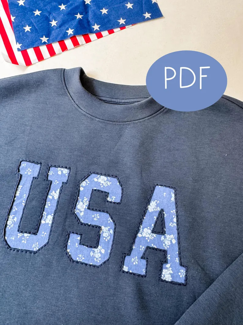 USA PDF Digital Pattern Sweethearts DIY - Beginner Embroidery Pattern - Patriotic Sweatshirt - Et... | Etsy (Global)
