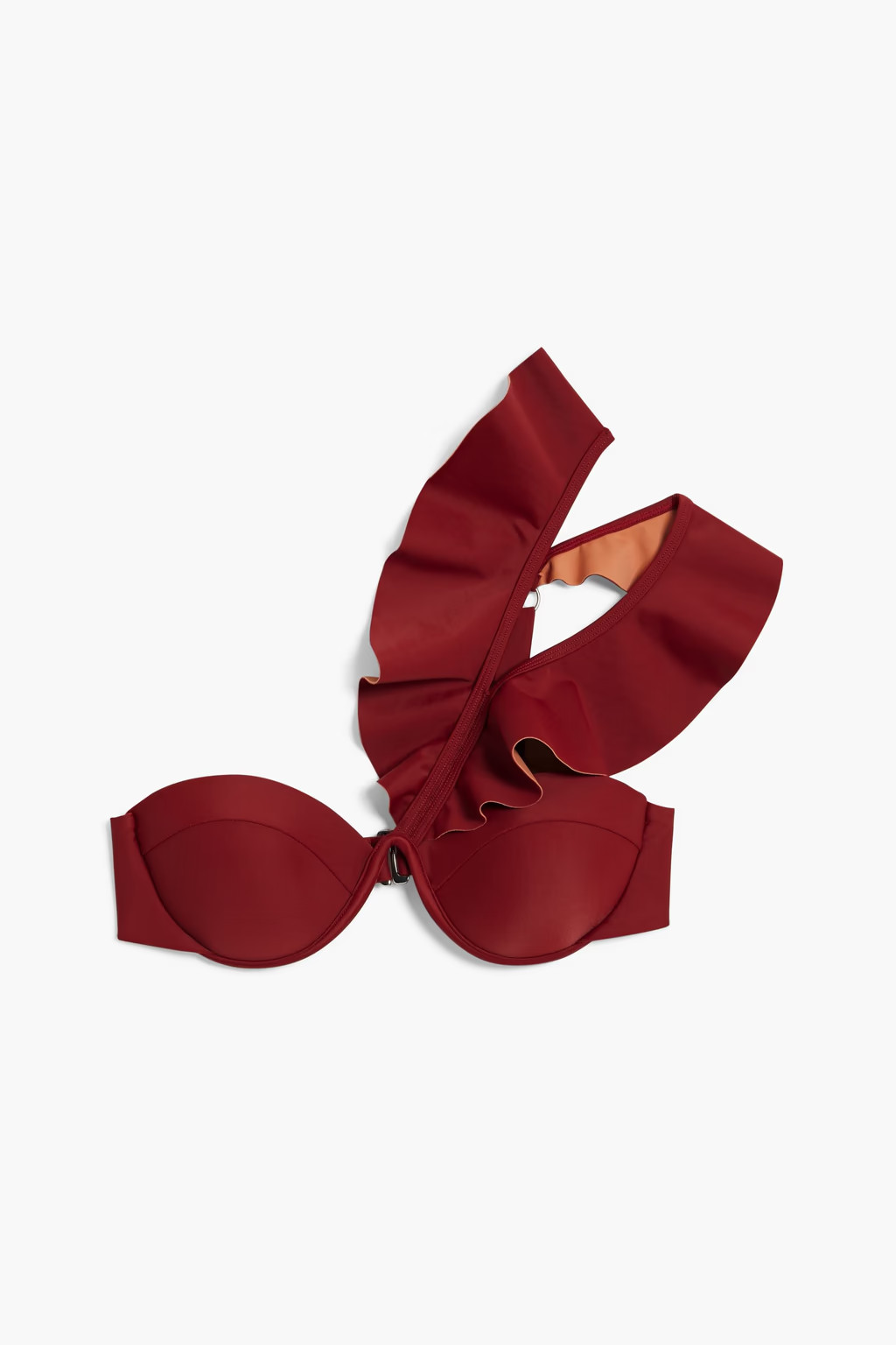 One-shoulder ruffled neoprene underwired bikini top | The Outnet (US and CA)