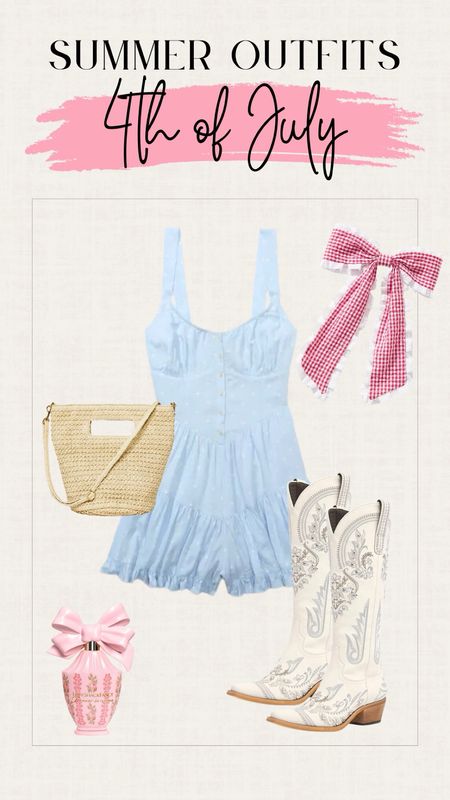 4th of July outfits. Fourth of July outfits. Blue romper. White western boots. Red gingham bow. Memorial Day outfits. 

#LTKSeasonal #LTKSaleAlert #LTKGiftGuide