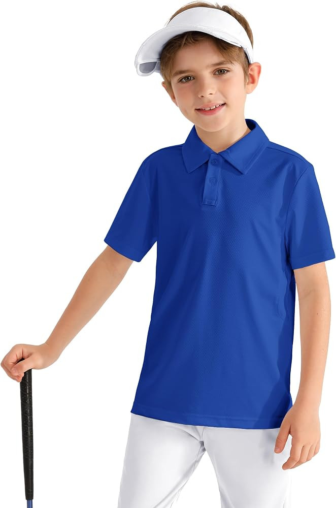 Boys' Performance Polo Shirt - Golf Grid Short Sleeve Collar Shirts Youth Stretch Quick Dry Light... | Amazon (US)