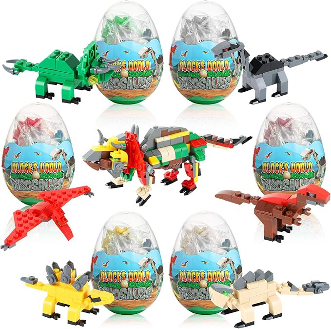 3 otters 6PCS Easter Dinosaur Eggs, Dinosaur Eggs with Dinosaurs Building Blocks STEM Dinosaur To... | Amazon (US)