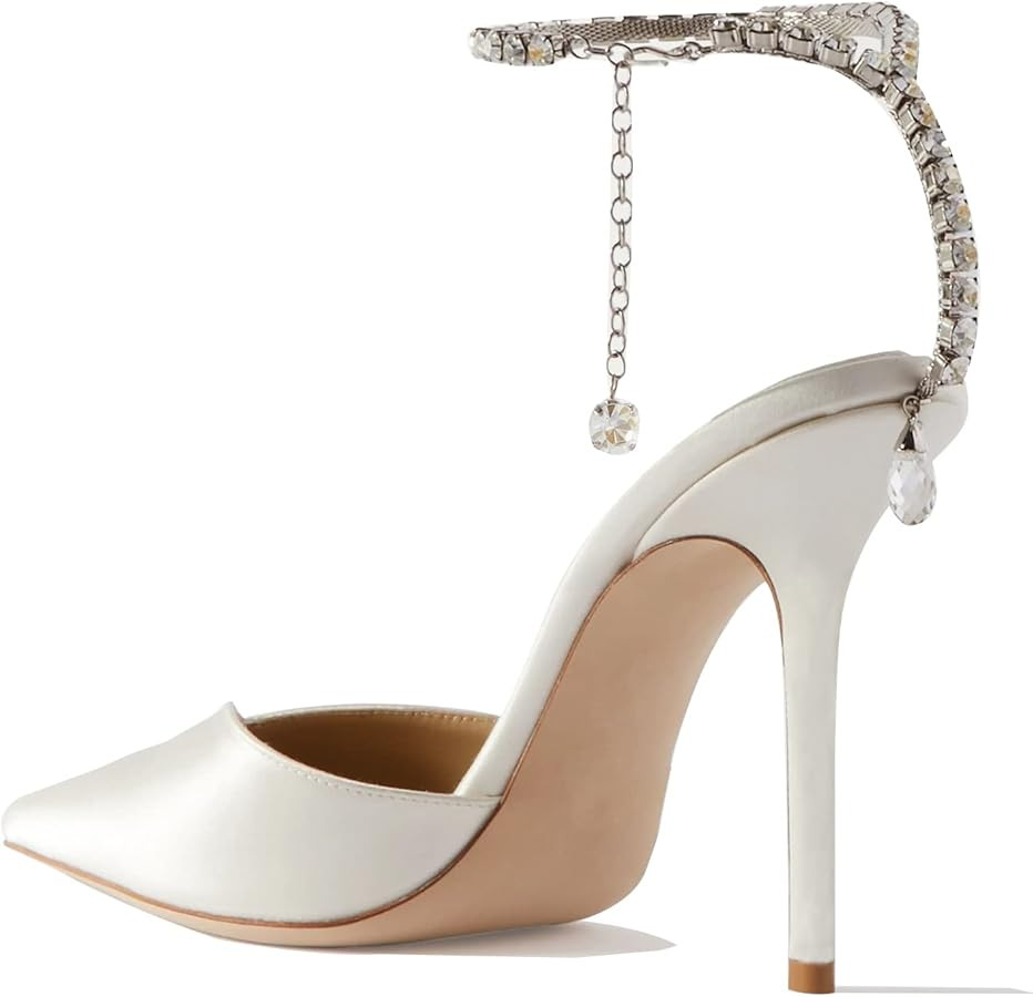 LauraVicci Women's Heeled Sandals Crystal Chain Ankle Straps Rhinestones Buckle High Heels Stilet... | Amazon (US)