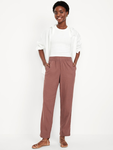 High-Waisted Linen-Blend Straight Ankle Pants | Old Navy | Old Navy (US)