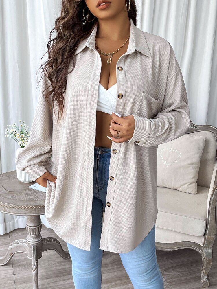 Plus Drop Shoulder Shacket Coat | SHEIN